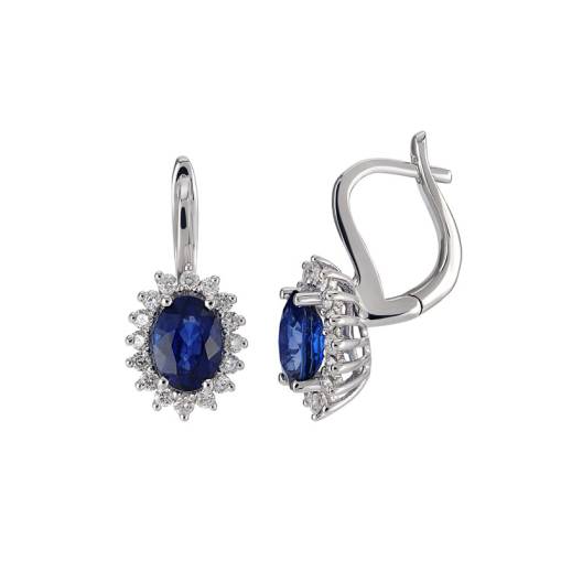 0.46ct Pırlantalı Oval Safir Taşlı Küpe-18k - 1