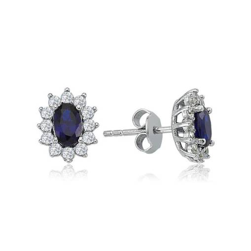 0.48ct Pırlantalı Oval Safir Taşlı Küpe-18k - 1
