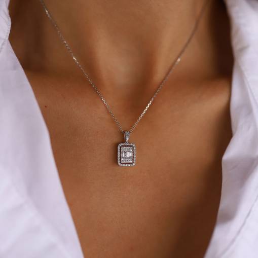 0.49ct Pırlanta Baget Kolye - 3