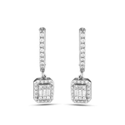 0.52ct Baget Taşlı Pırlanta Sallantılı Küpe - 1