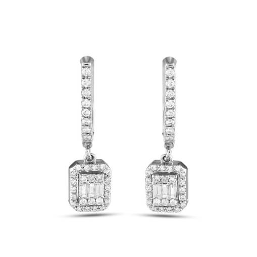 0.52ct Baget Taşlı Pırlanta Sallantılı Küpe - 1