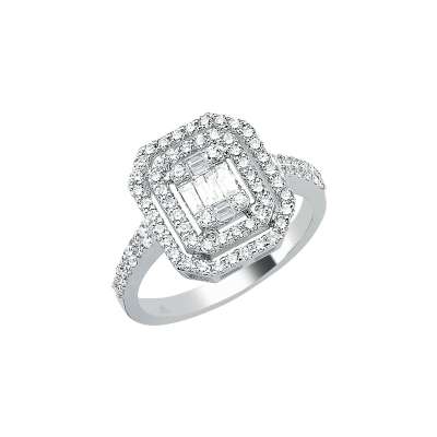 0.59ct Pırlanta Baget Taşlı Yüzük - ENGİNGOLD