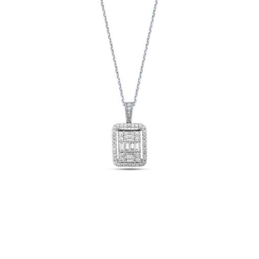 0.65ct Pırlanta Baget Taşlı Kolye - 1