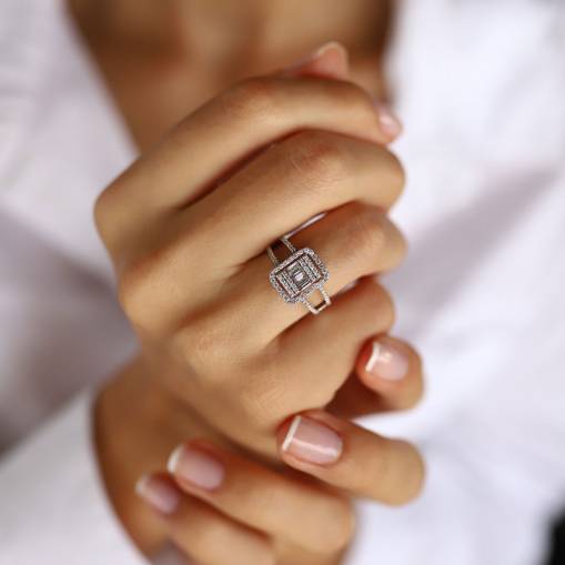 0.68ct Pırlanta Baget Yüzük - 2