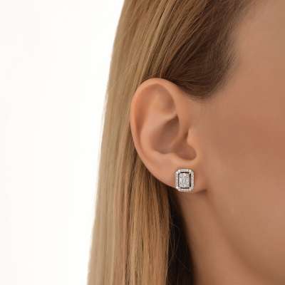 0.72ct Pırlanta Baget Küpe - 2