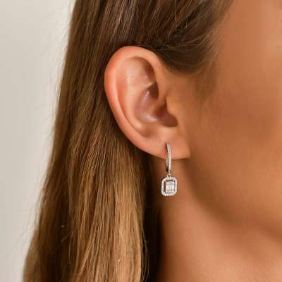 0.80ct Pırlanta Baget Küpe - 2