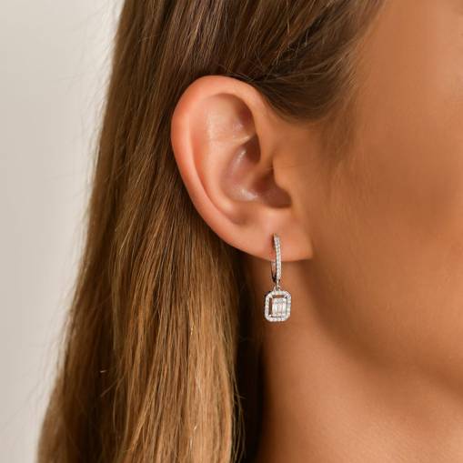 0.80ct Pırlanta Baget Küpe - 2