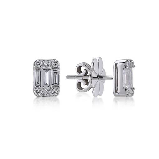 0.89 ct Pırlanta Baget Küpe - 1