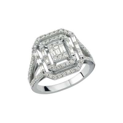0.95ct Pırlanta Baget Yüzük - ENGİNGOLD STR