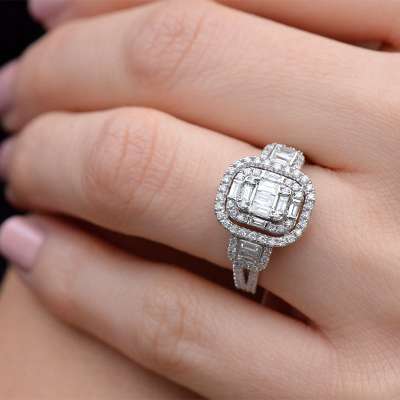 0.96ct Pırlanta Baget Yüzük - ENGİNGOLD AKDİA