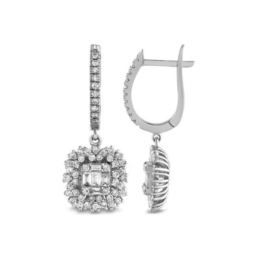 1.01ct Pırlanta Baget Sallantılı Küpe - 1
