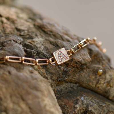 14 Ayar 0.04 Ct Pırlanta Harf Bileklik - 1