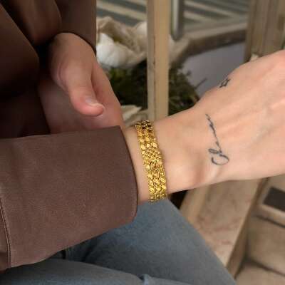 14 Ayar Şık 3 Sıra Arpa Pullu Dorika Altın Bileklik - 3