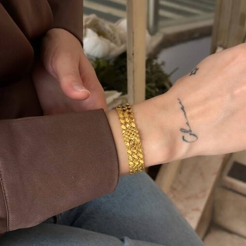 14 Ayar Şık 3 Sıra Arpa Pullu Dorika Altın Bileklik - 3