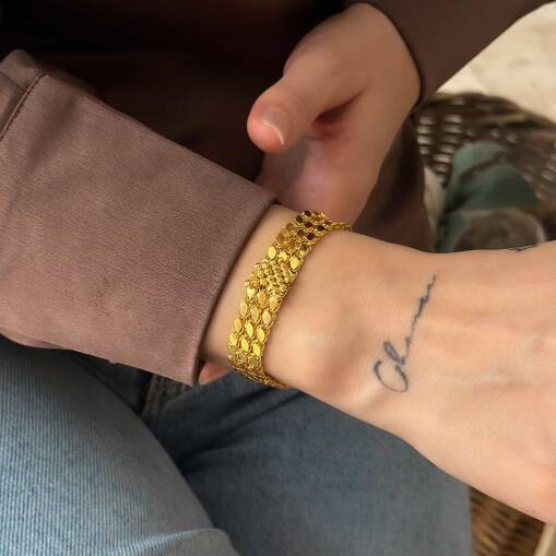 14 Ayar Şık 3 Sıra Arpa Pullu Dorika Altın Bileklik - 1