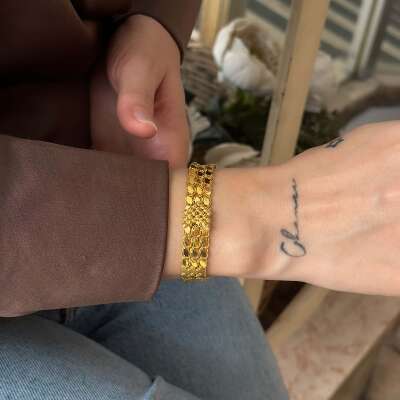 14 Ayar Şık 3 Sıra Arpa Pullu Dorika Altın Bileklik - 2