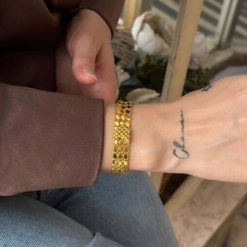 14 Ayar Şık 3 Sıra Arpa Pullu Dorika Altın Bileklik - 2