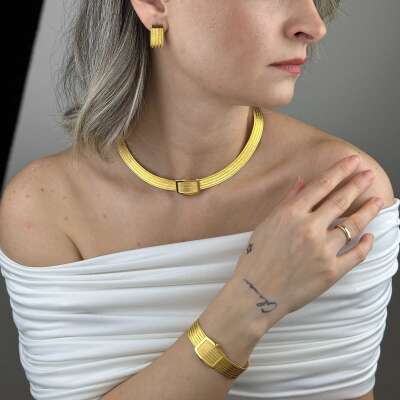 14 Ayar 5 Sıra Trabzon Hasır Gerdanlık – Sarı Altın Trabzon Kolye - 4