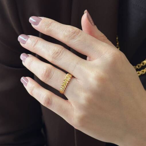 14 Ayar Altın Sarmaşık Tasarım Yüzük - 1