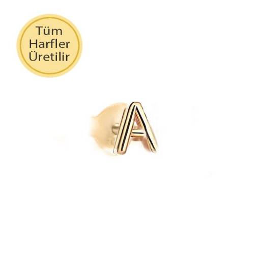 14 Ayar Altın A Harf Tek Küpe - 1