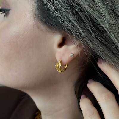 14 Ayar Altın Ajda Aşk Düğümü Halka Küpe - 4