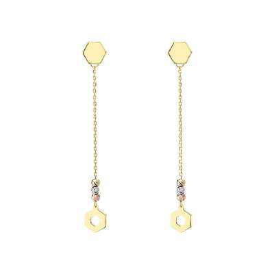 14k Altın Sallantılı Dorika Petek Küpe - ENGİNGOLD