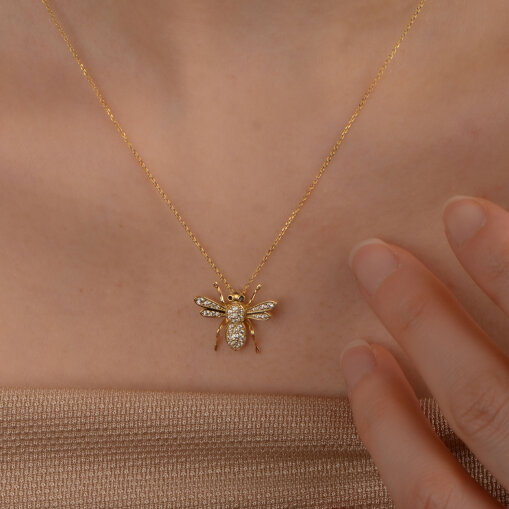 14 Ayar Altın Arı Kolye - 3