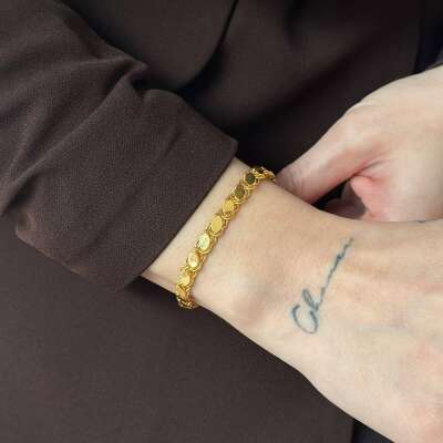 14 Ayar Altın Arpa Pullu Zincir Bileklik - 2