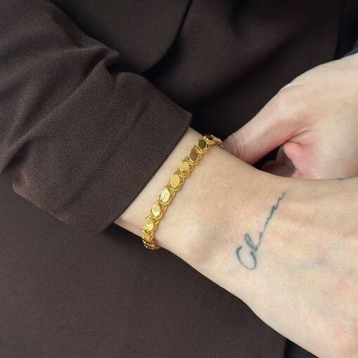 14 Ayar Altın Arpa Pullu Zincir Bileklik - 2