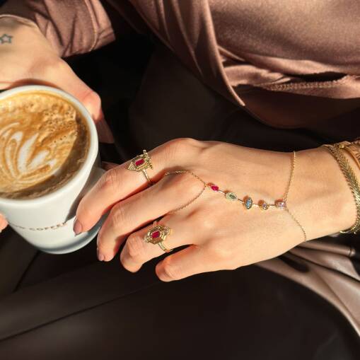 14 Ayar Altın Asimetrik Kesim Renkli Taşlı Şahmeran - 4