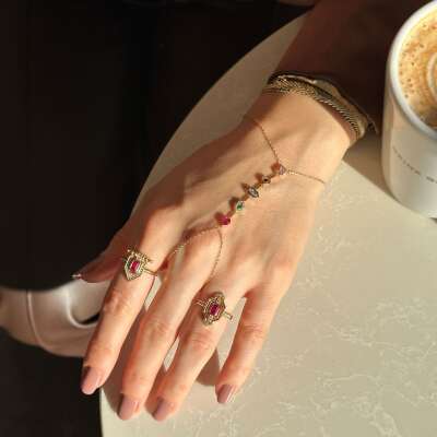 14 Ayar Altın Asimetrik Kesim Renkli Taşlı Şahmeran - 5