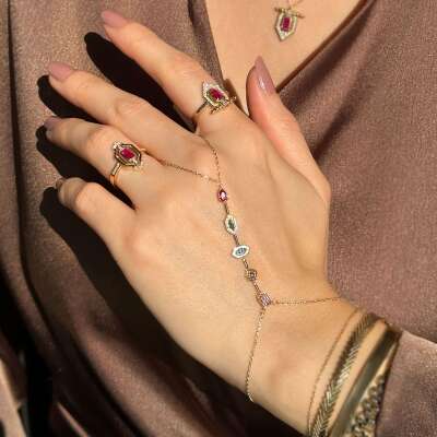 14 Ayar Altın Asimetrik Kesim Renkli Taşlı Şahmeran - ENGİNGOLD ETO