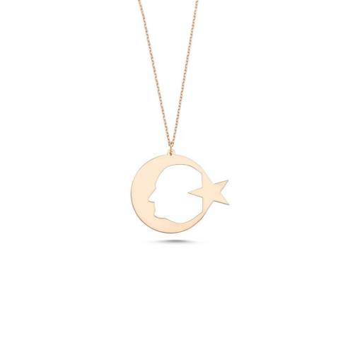 14 Ayar Sade Altın Atatürk Ayyıldız Kolye - 1