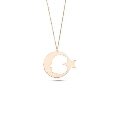 14 Ayar Sade Altın Atatürk Ayyıldız Kolye - ENGİNGOLD