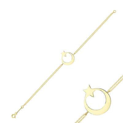 14 Ayar Altın Ay Yıldız Bileklik - ENGİNGOLD