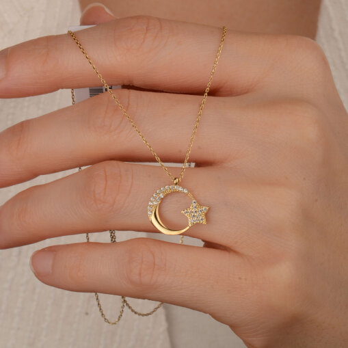 14 Ayar Altın Ay Yıldız Kolye - 2