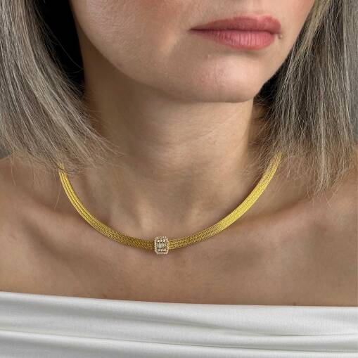 14 Ayar Altın Baget Kolye – Hasır 3 Sıra Trabzon Tasarım - 1