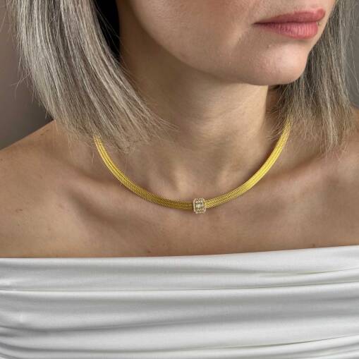 14 Ayar Altın Baget Kolye – Hasır 3 Sıra Trabzon Tasarım - 2