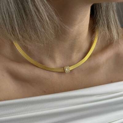 14 Ayar Altın Baget Kolye – Hasır 3 Sıra Trabzon Tasarım - 3