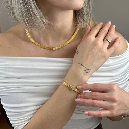 14 Ayar Altın Baget Kolye – Hasır 3 Sıra Trabzon Tasarım - 4