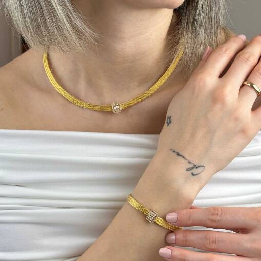 14 Ayar Altın Baget Kolye – Hasır 3 Sıra Trabzon Tasarım - 5