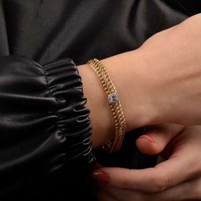 14 Ayar Altın Baget Taşlı Bileklik - 2