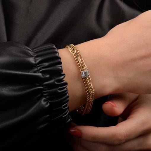 14 Ayar Altın Baget Taşlı Bileklik - 2