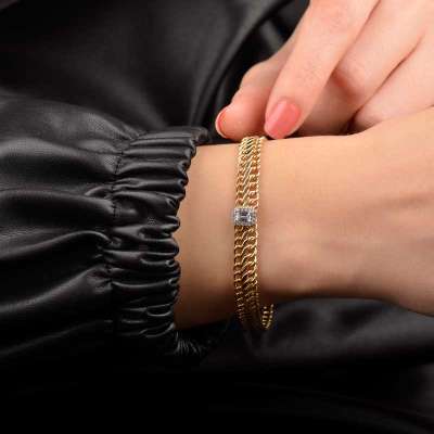 14 Ayar Altın Baget Taşlı Bileklik - ENGİNGOLD ANT