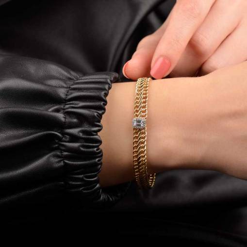 14 Ayar Altın Baget Taşlı Bileklik - 1