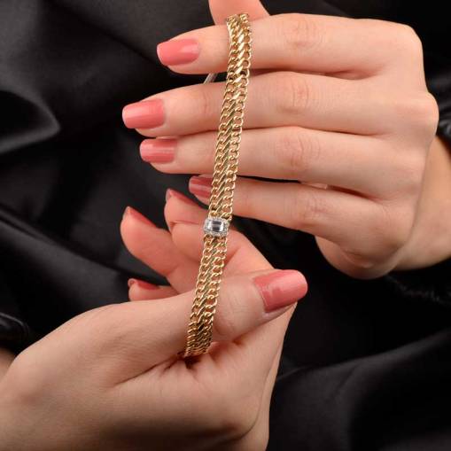 14 Ayar Altın Baget Taşlı Bileklik - 3