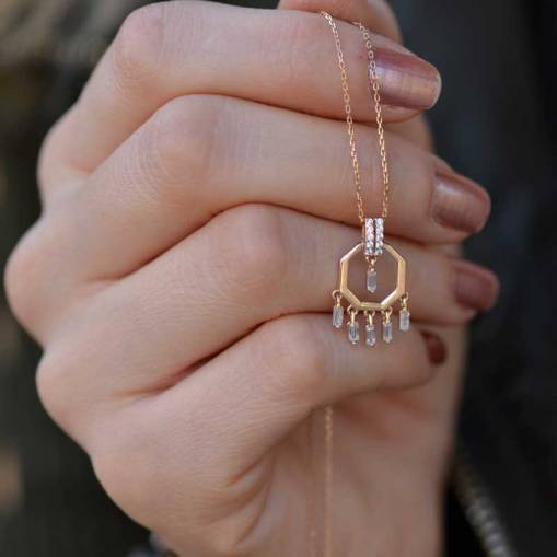 14 Ayar Altın Baget Taşlı Geometrik Kolye - 2