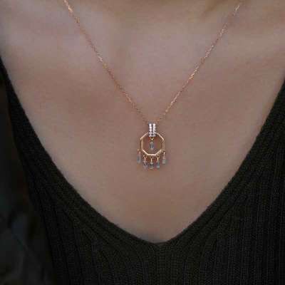 14 Ayar Altın Baget Taşlı Geometrik Kolye - ENGİNGOLD MYZ