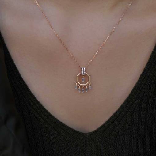 14 Ayar Altın Baget Taşlı Geometrik Kolye - 1