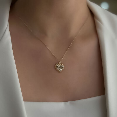 14 Ayar Altın Baget Taşlı Kalp Kolye - 2